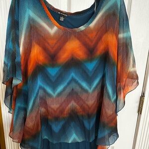 Flowy Chevron-Print Women's Top in Teal and Orange